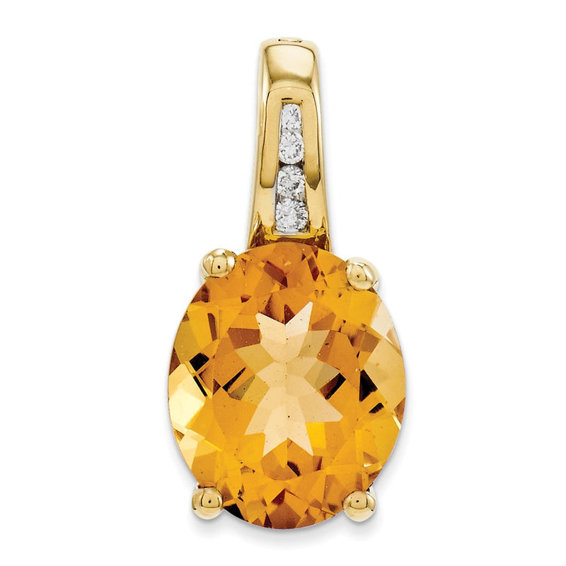 14K Yellow Gold Real Diamond and Citrine Oval Pendant