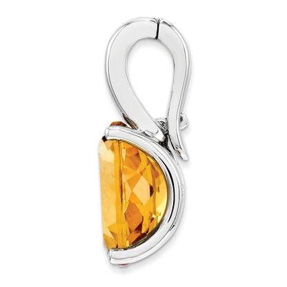 14k White Gold Real Diamond and Citrine Oval Pendant