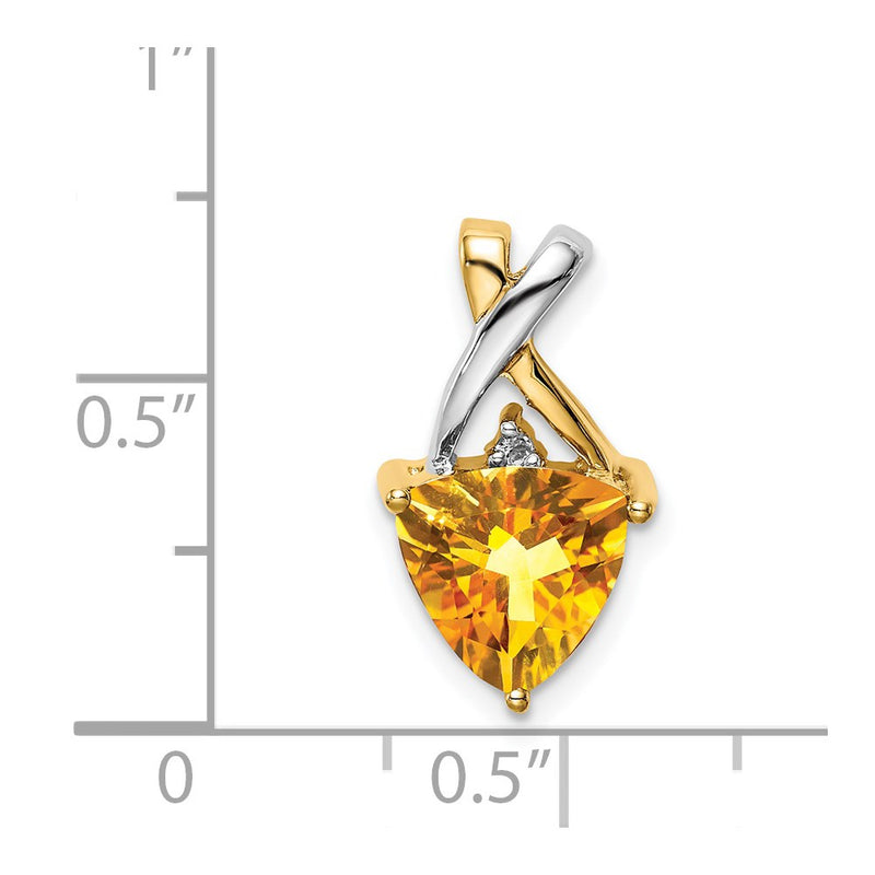 14K Yellow Gold & Rhodium Citrine and White Topaz Trillion Pendant