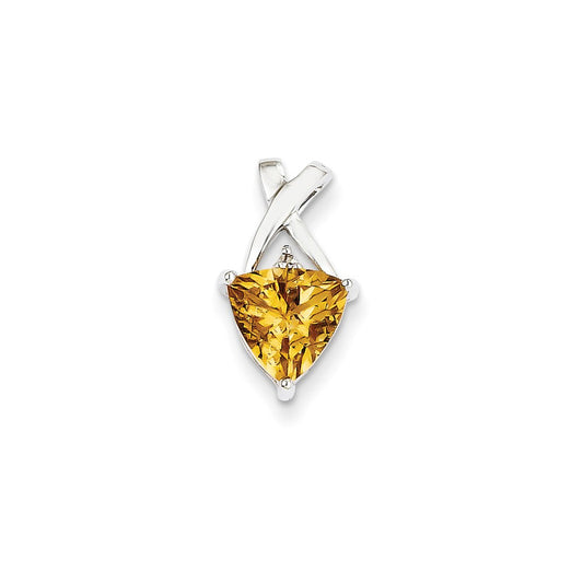 14k White Gold Citrine and White Topaz Trillion Pendant