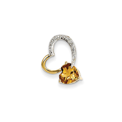 14K Yellow Gold Real Diamond & Citrine Pendant