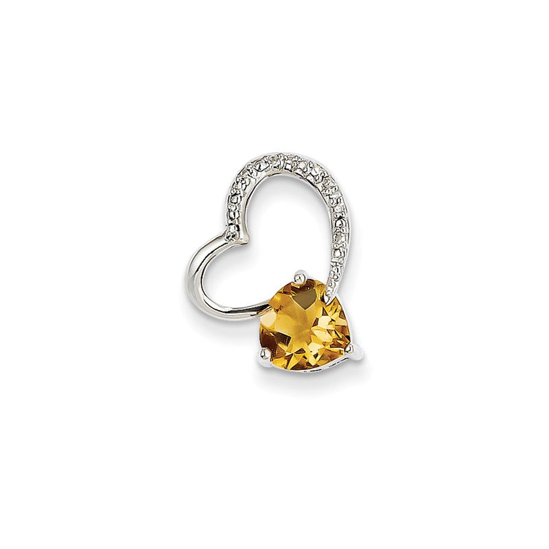 14k White Gold Real Diamond and Citrine Heart Pendant