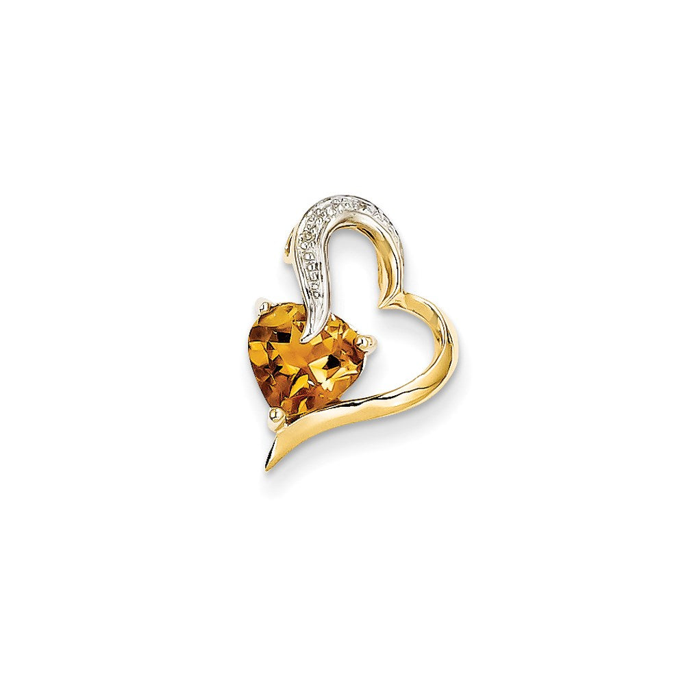14K Yellow Gold Real Diamond and Citrine Heart Pendant