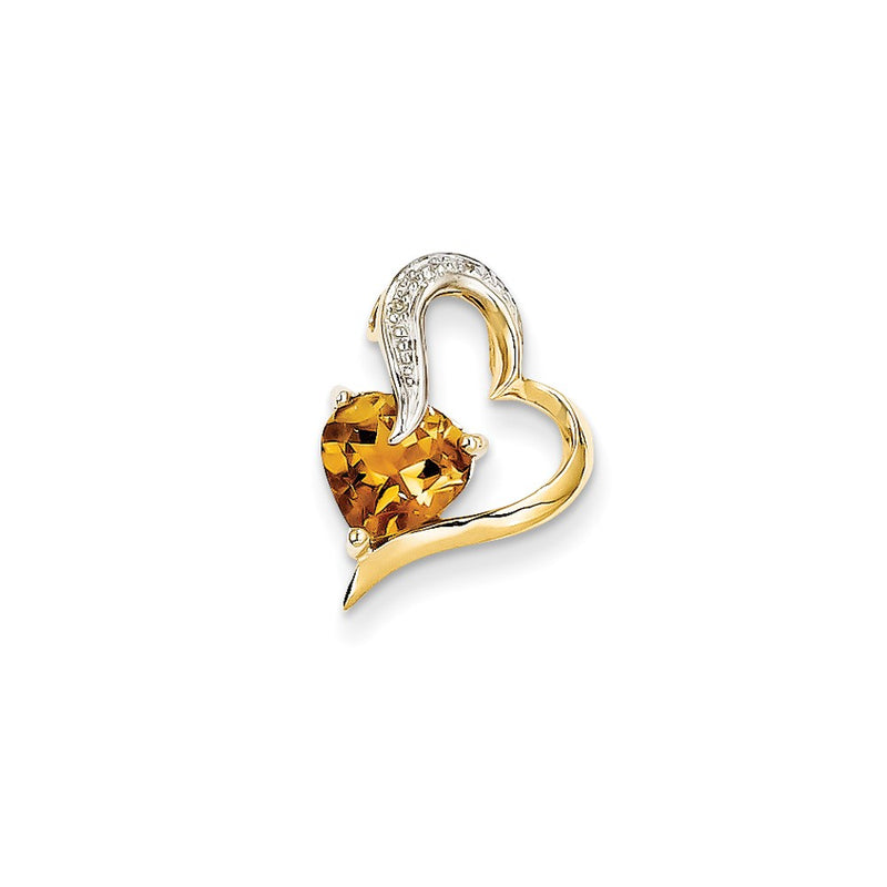 14K Yellow Gold Real Diamond and Citrine Heart Pendant