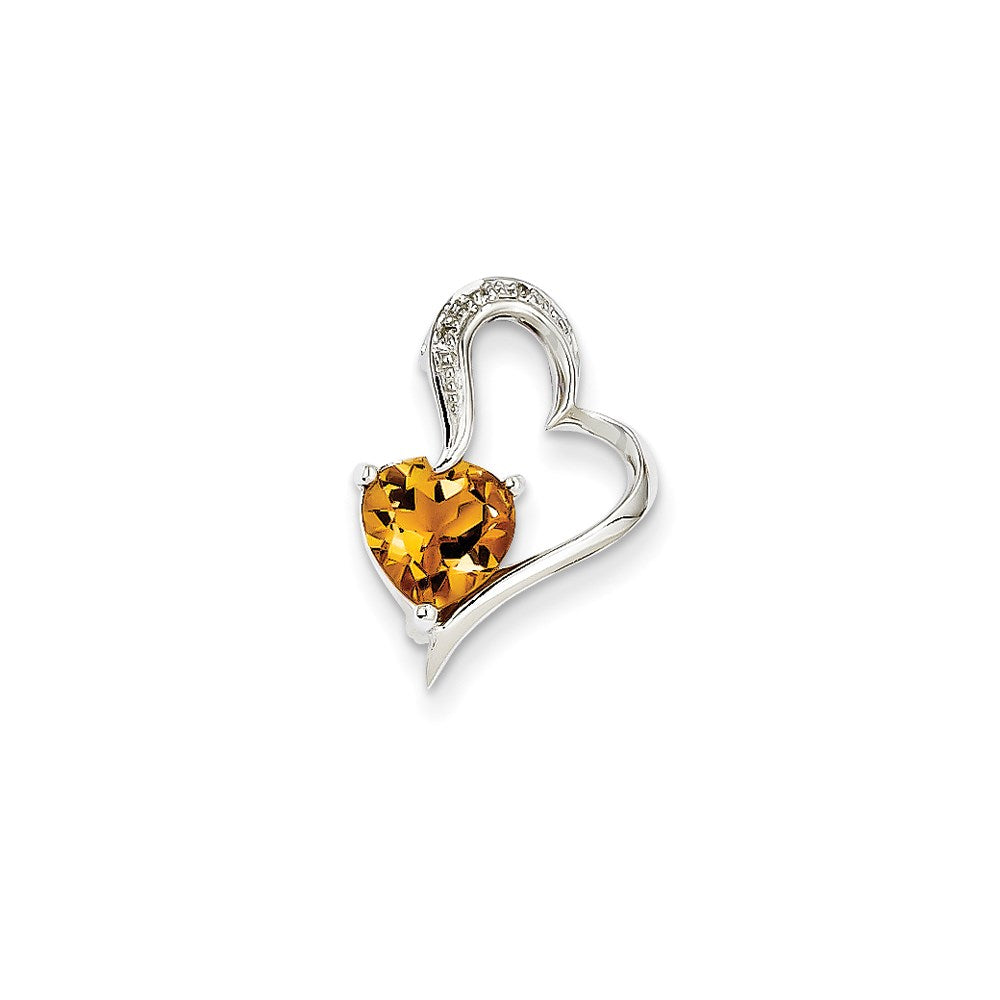 14k White Gold Real Diamond and Citrine Heart Pendant