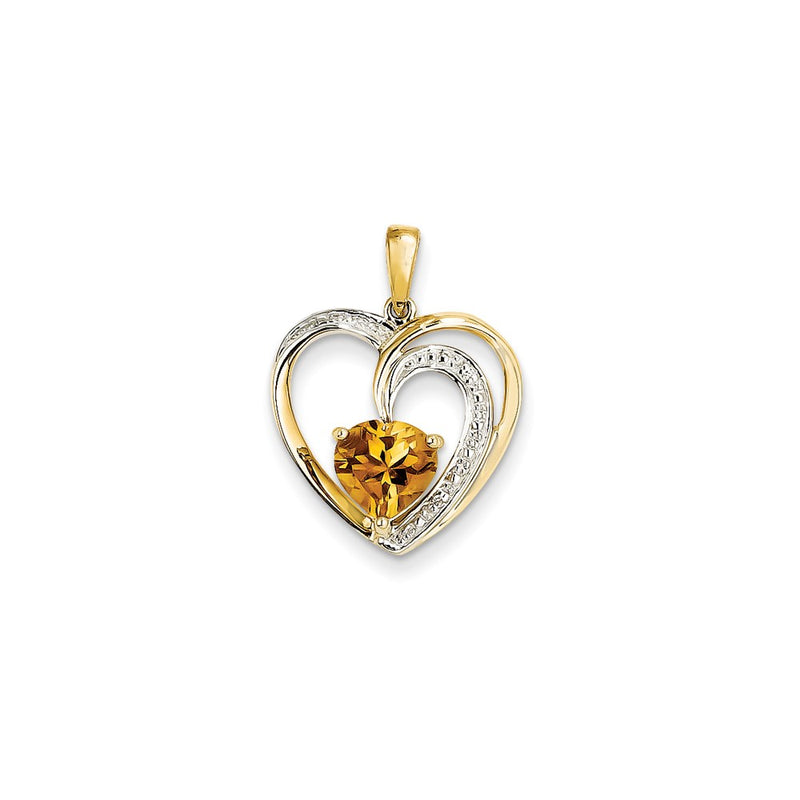 14K Yellow Gold Real Diamond and Citrine Heart Pendant