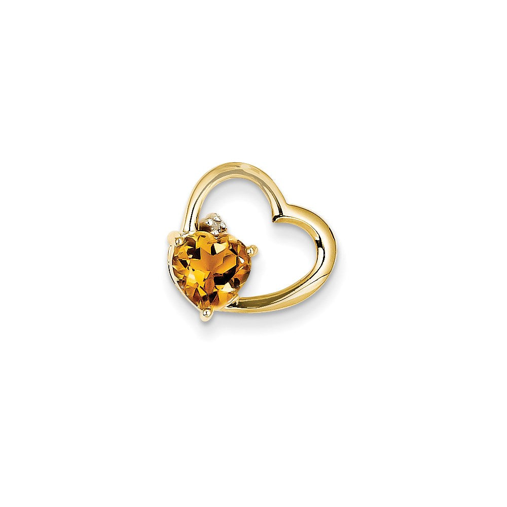 14K Yellow Gold Real Diamond and Citrine Heart Pendant
