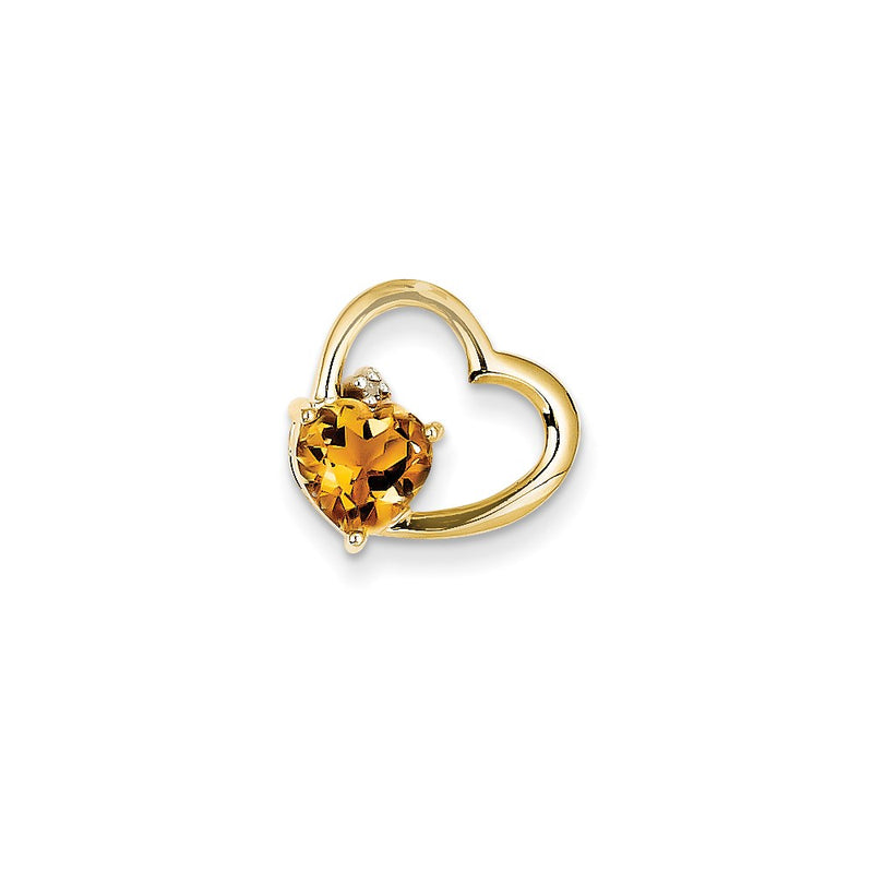 14K Yellow Gold Real Diamond and Citrine Heart Pendant