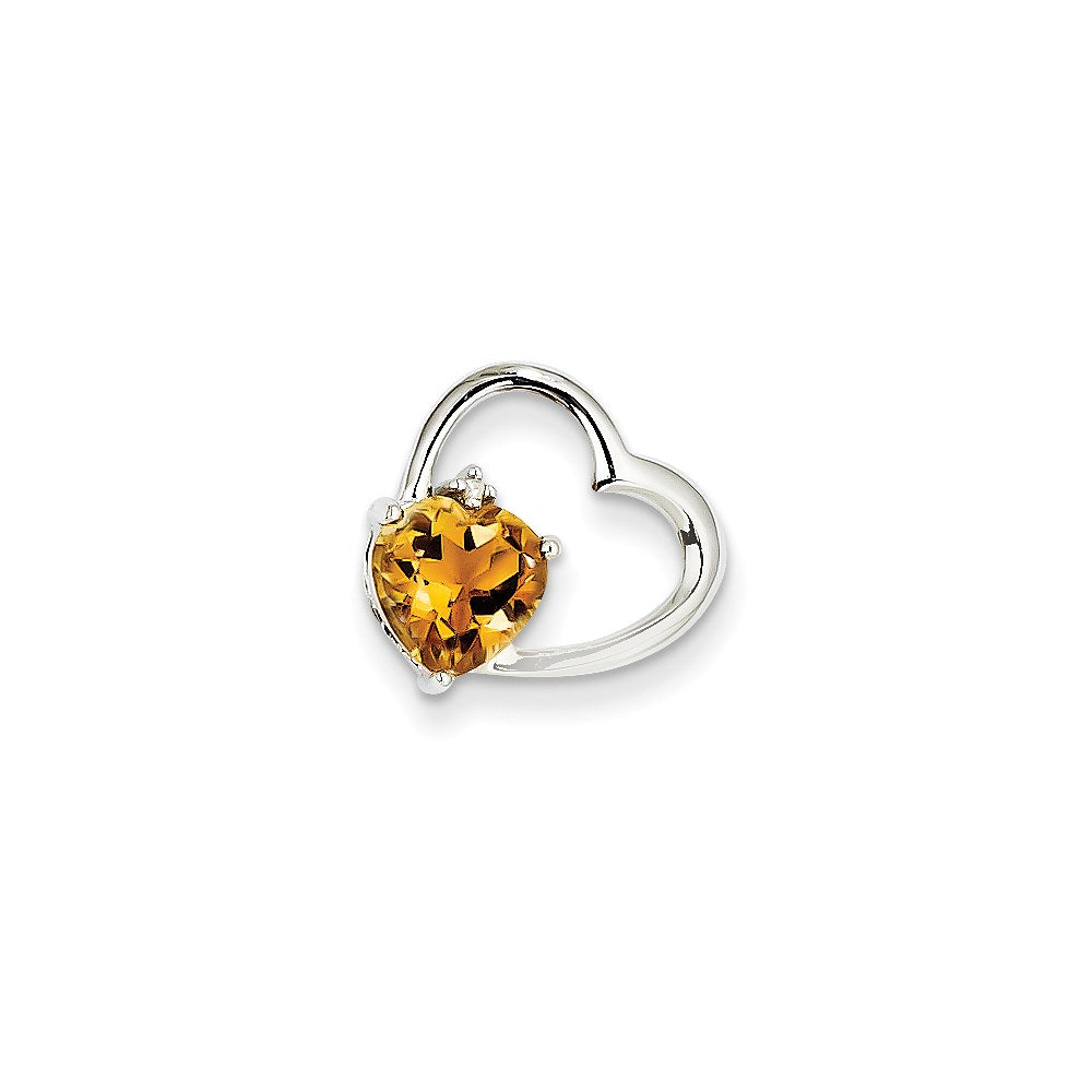 14k White Gold Real Diamond and Citrine Heart Pendant