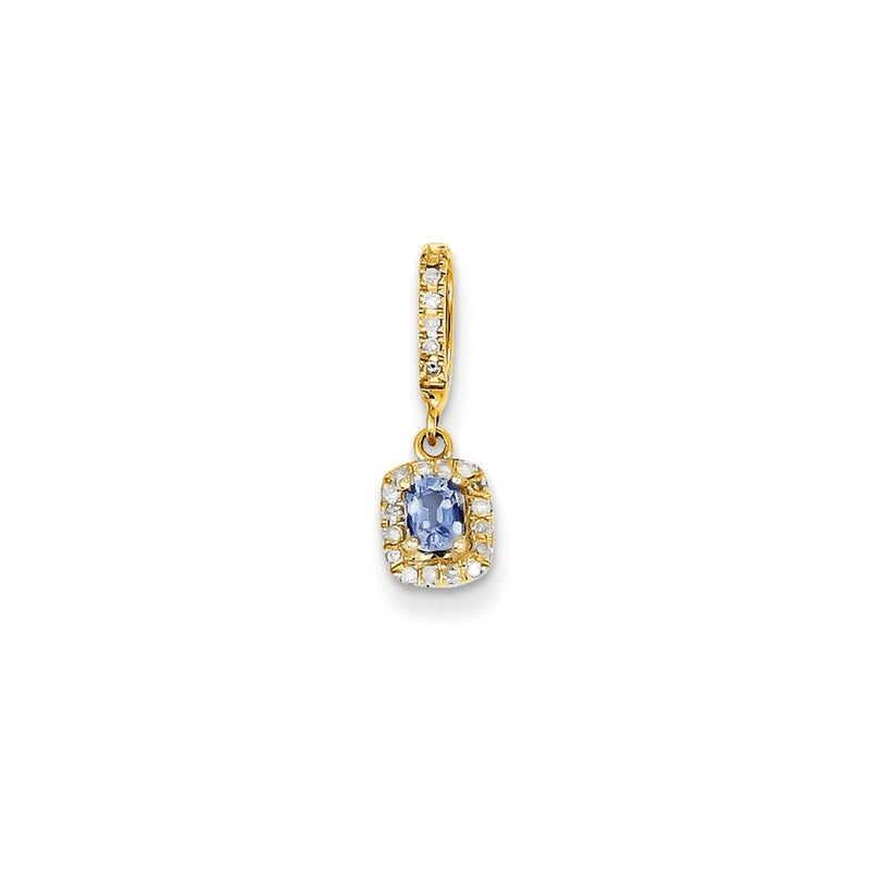 14K Yellow Gold Real Diamond and Lt Blue Sapphire Pendant