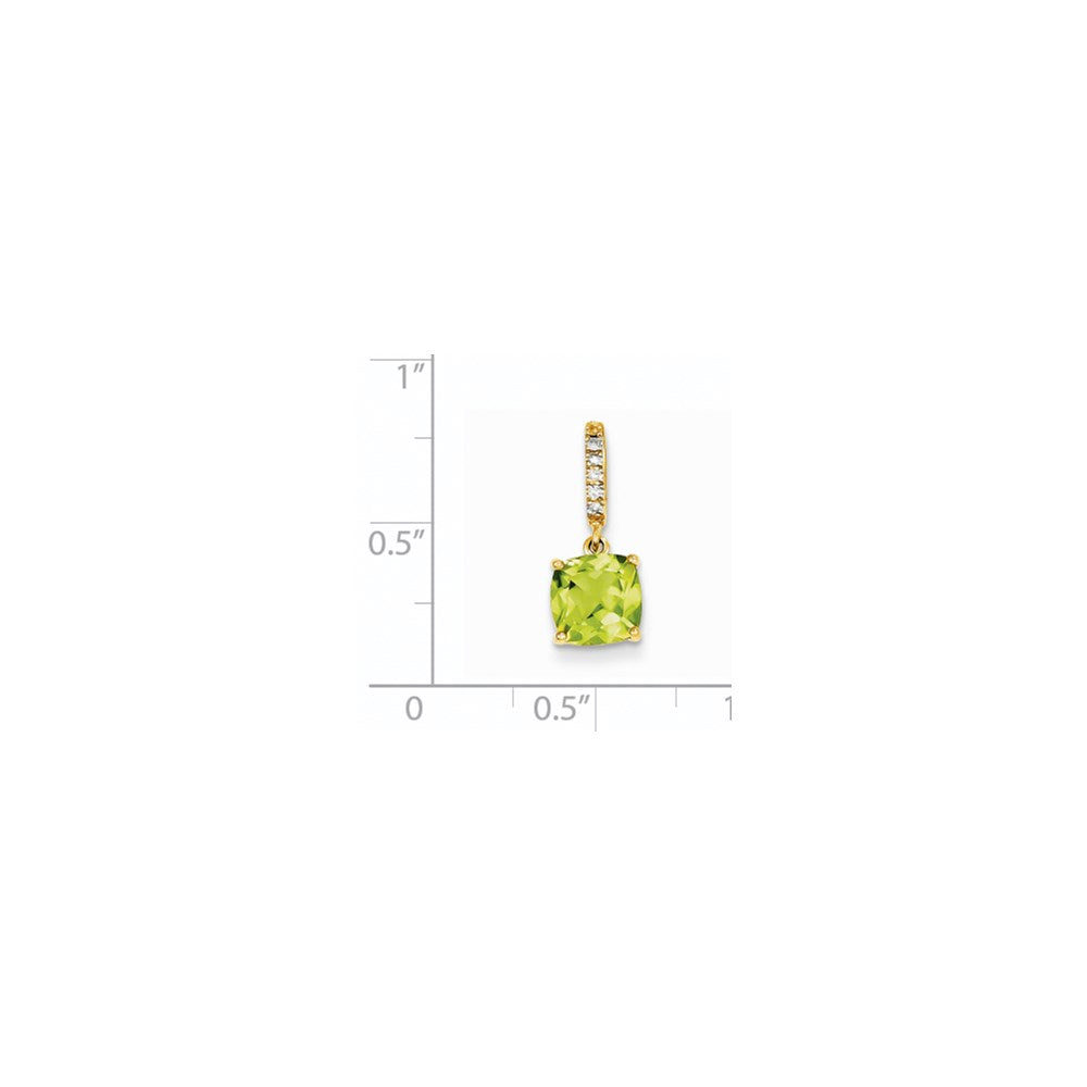 14K Yellow Gold Real Diamond and Peridot Pendant