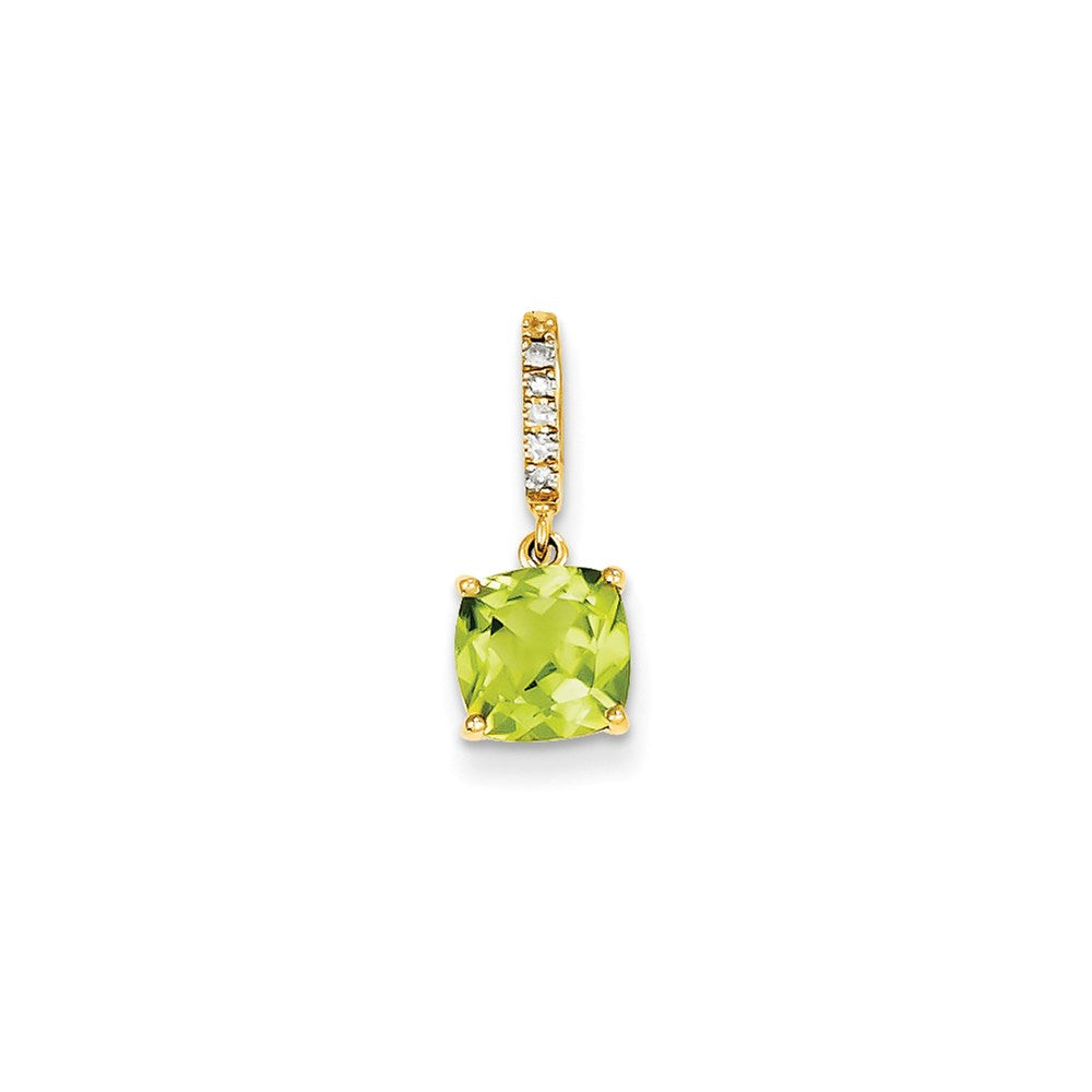 14K Yellow Gold Real Diamond and Peridot Pendant