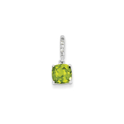 14k White Gold Real Diamond and Peridot Pendant