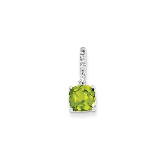 14k White Gold Real Diamond and Peridot Pendant