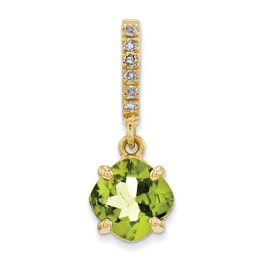 14K Yellow Gold Real Diamond and Peridot Pendant