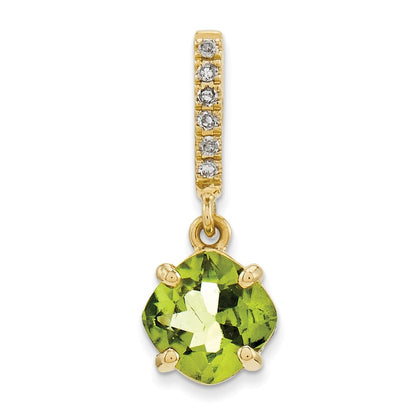 14K Yellow Gold Real Diamond and Peridot Pendant