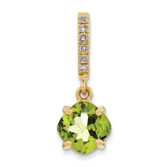 14K Yellow Gold Real Diamond and Peridot Pendant