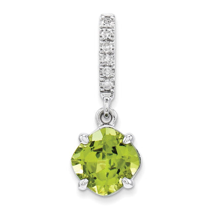 14k White Gold Real Diamond and Peridot Pendant