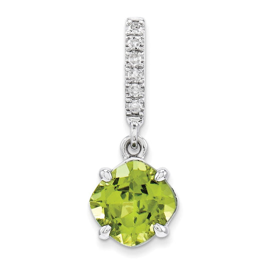 14k White Gold Real Diamond and Peridot Pendant