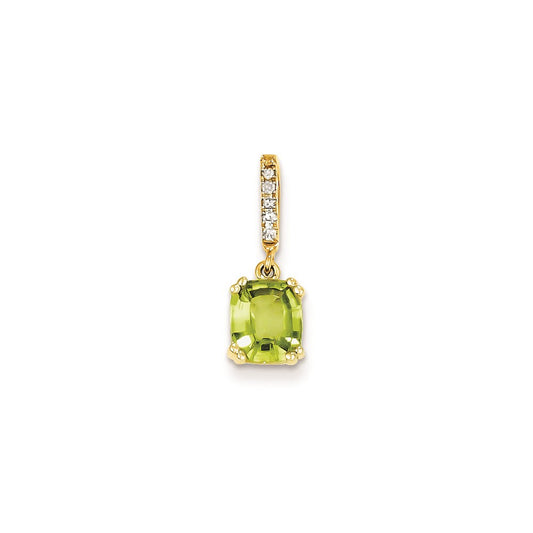 14K Yellow Gold Real Diamond and Peridot Pendant
