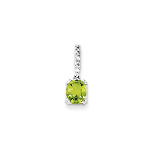 14k White Gold Real Diamond and Peridot Pendant