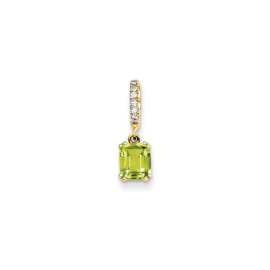 14K Yellow Gold Real Diamond and Peridot Pendant