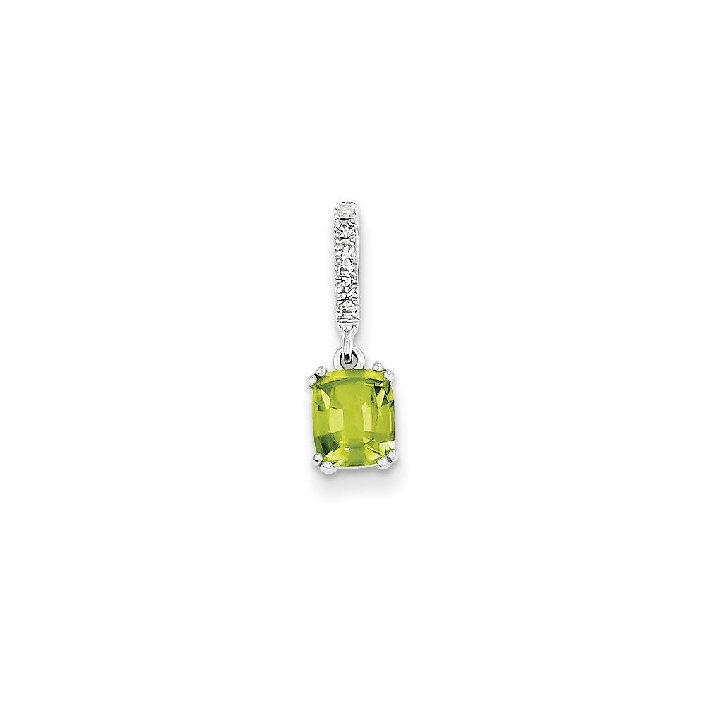 14k White Gold Real Diamond and Peridot Pendant