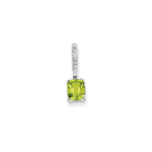 14k White Gold Real Diamond and Peridot Pendant