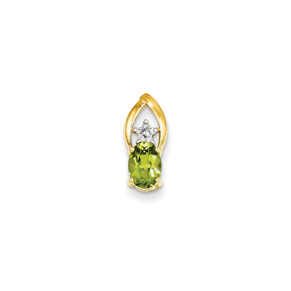 14K Yellow Gold Real Diamond and Peridot Oval Pendant