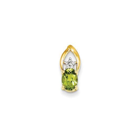 14K Yellow Gold Real Diamond and Peridot Oval Pendant