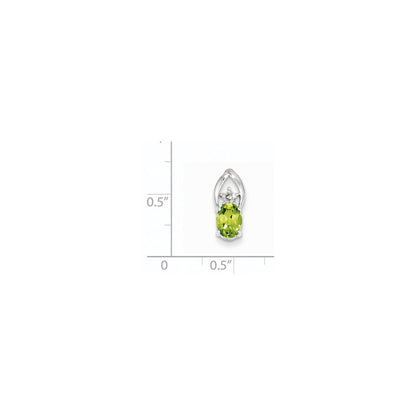 14k White Gold Real Diamond and Peridot Oval Pendant