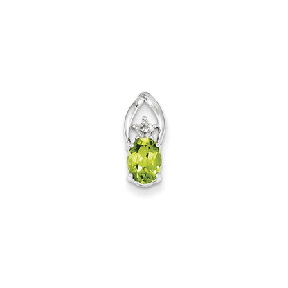 14k White Gold Real Diamond and Peridot Oval Pendant