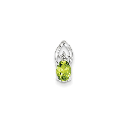 14k White Gold Real Diamond and Peridot Oval Pendant