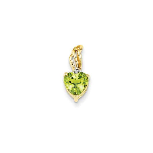 14K Yellow Gold Real Diamond and Peridot Heart Pendant