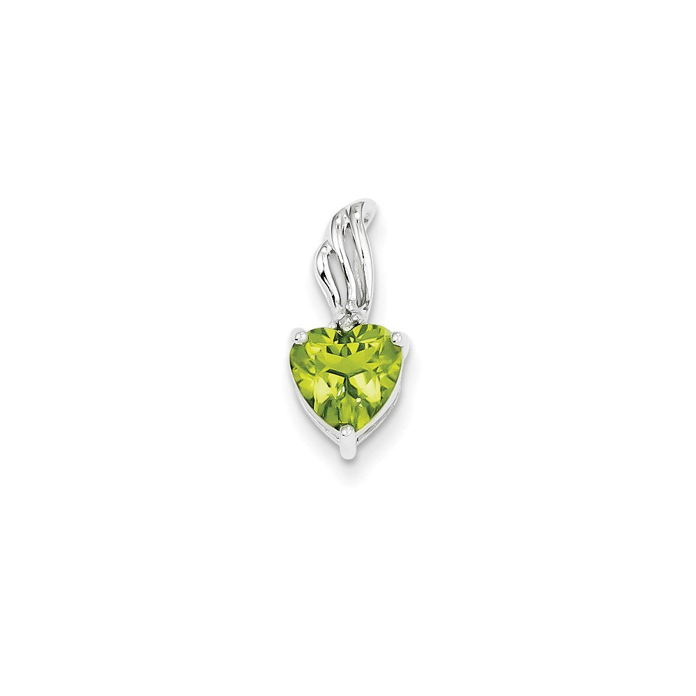 14k White Gold Real Diamond and Peridot Heart Pendant
