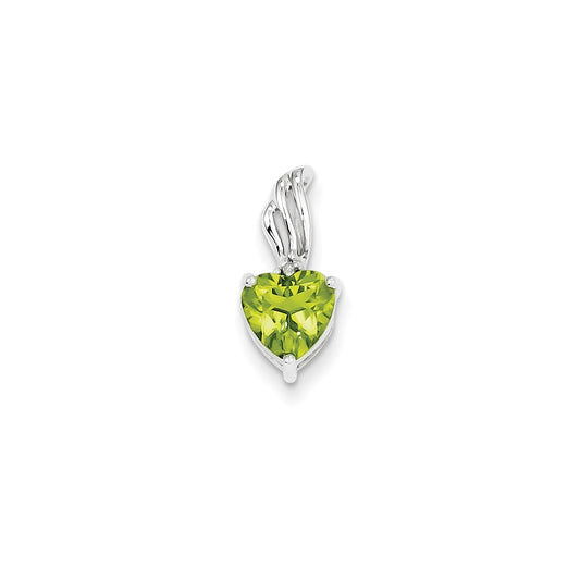 14k White Gold Real Diamond and Peridot Heart Pendant