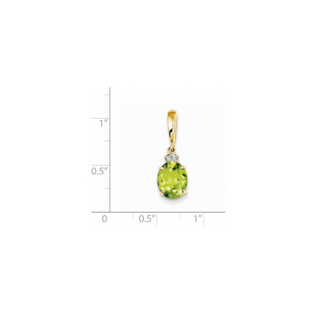 14K Yellow Gold Real Diamond and Peridot Oval Pendant