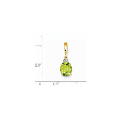 14K Yellow Gold Real Diamond and Peridot Oval Pendant
