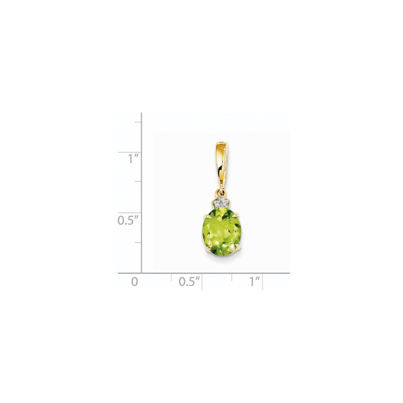 14K Yellow Gold Real Diamond and Peridot Oval Pendant
