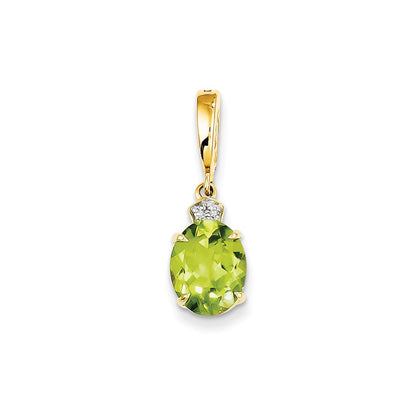 14K Yellow Gold Real Diamond and Peridot Oval Pendant