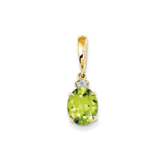 14K Yellow Gold Real Diamond and Peridot Oval Pendant