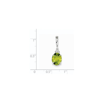 14k White Gold Real Diamond and Peridot Oval Pendant