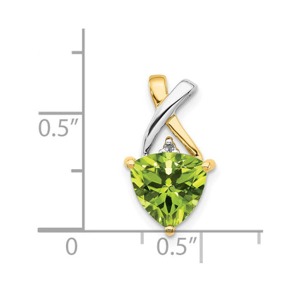14K Yellow Gold Peridot and White Topaz Trillion Pendant