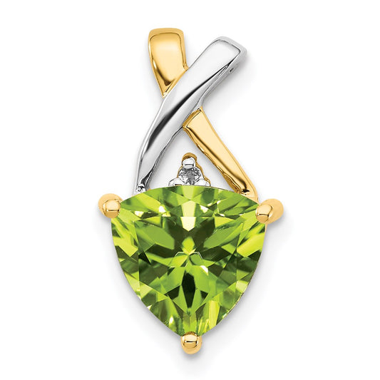 14K Yellow Gold Peridot and White Topaz Trillion Pendant