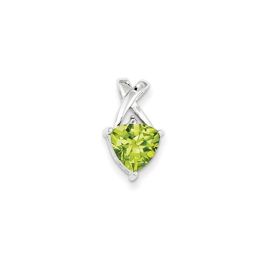 14k White Gold Peridot and White Topaz Trillion Pendant