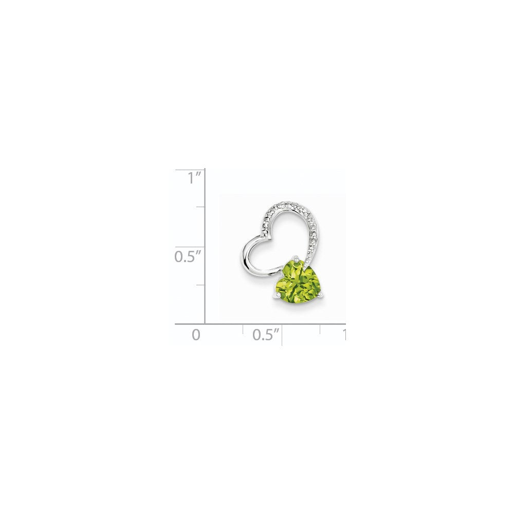 14k White Gold Real Diamond and Peridot Heart Pendant