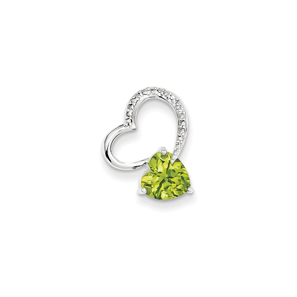 14k White Gold Real Diamond and Peridot Heart Pendant