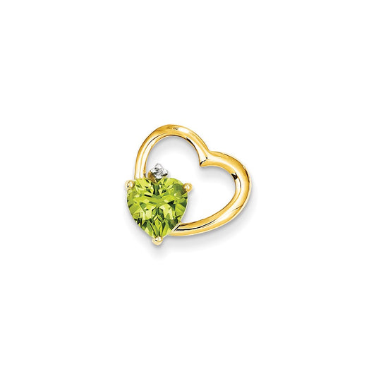 14K Yellow Gold Real Diamond and Peridot Heart Pendant