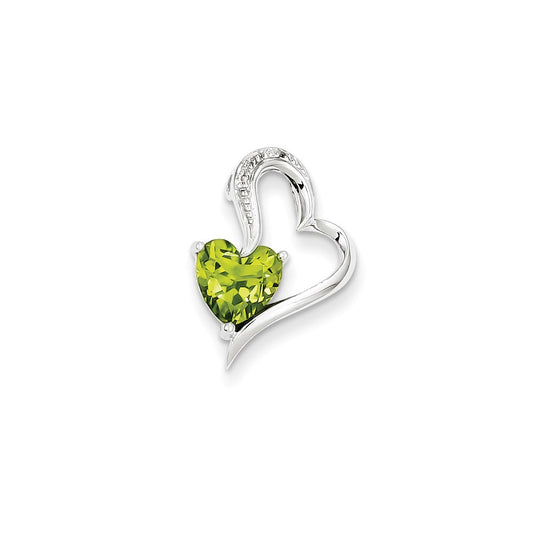14k White Gold Real Diamond and Peridot Heart Pendant