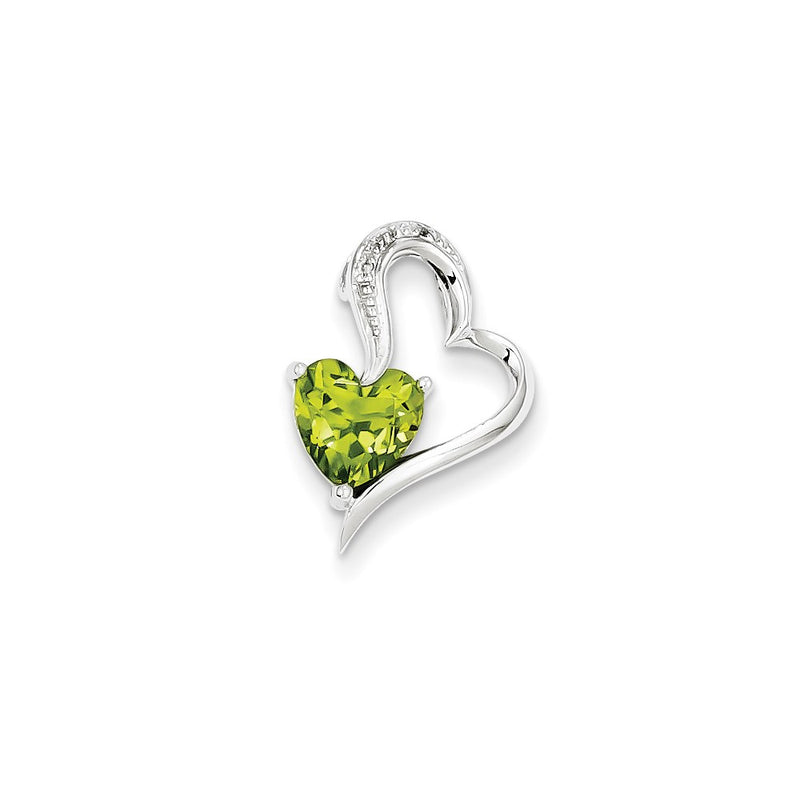 14k White Gold Real Diamond and Peridot Heart Pendant
